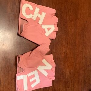 Authentic, very rare, limited edition CHANEL Fingerless Gloves with Chanel logo
